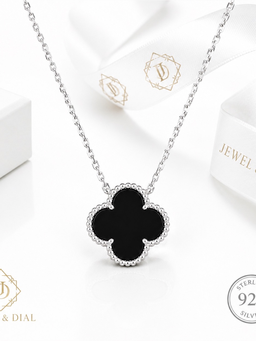 925 Sterling Silver Onyx Clover
Necklace